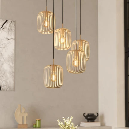 Romazzina hanging light, sand-coloured, steel, Ø 50 cm, 5-bulb.