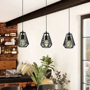 Stype hanging light, black, length 96 cm, steel, 3-bulb.