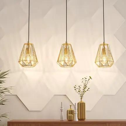 Stype hanging light, gold-coloured, length 96 cm, steel, 3-bulb.