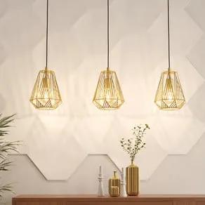 Stype hanging light, gold-coloured, length 96 cm, steel, 3-bulb.