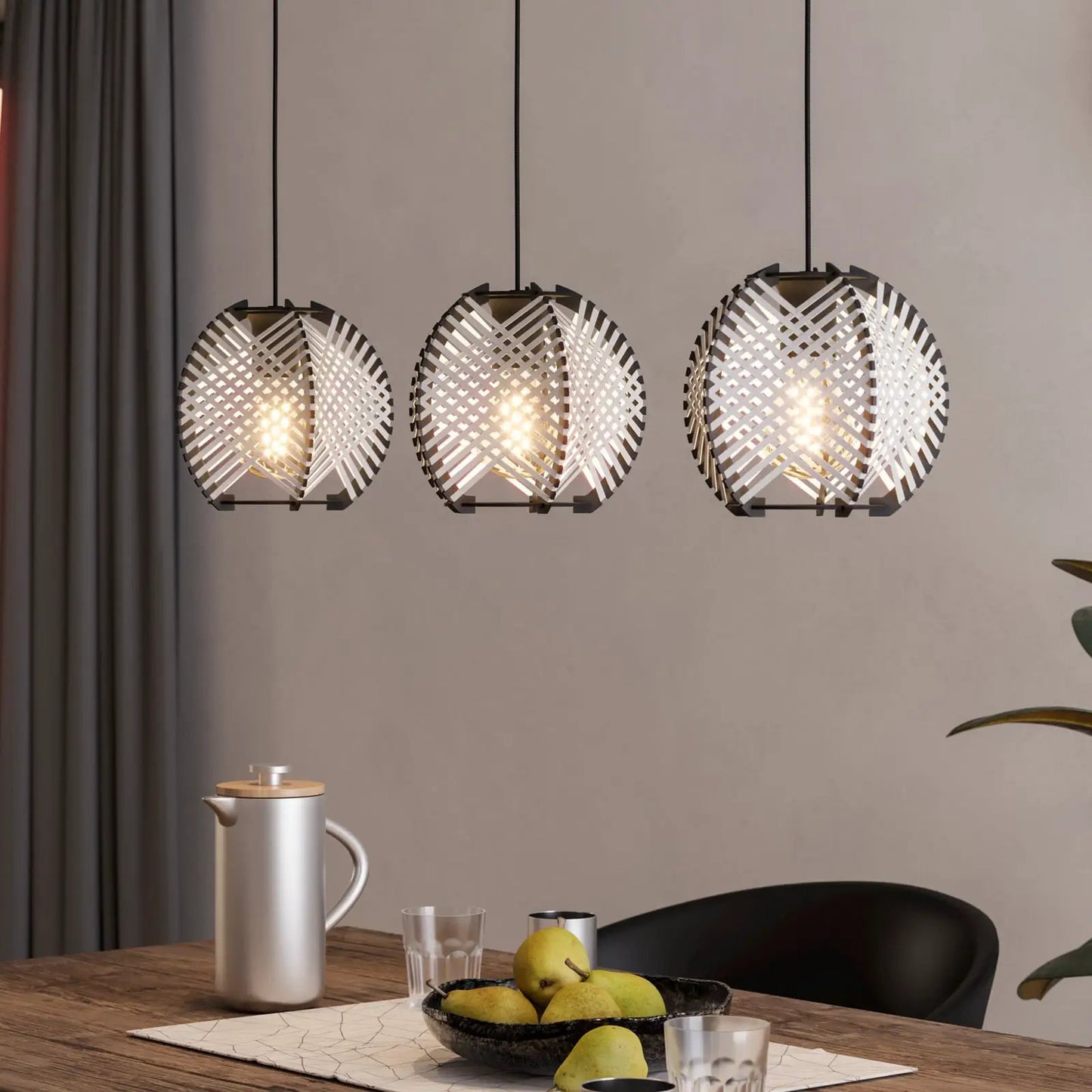 Waverton hanging light, black/white, length 92 cm, steel/fabric