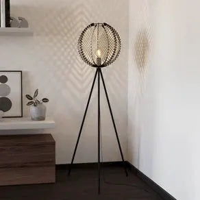 Waverton floor lamp, black/white, height 143 cm, steel/fabric