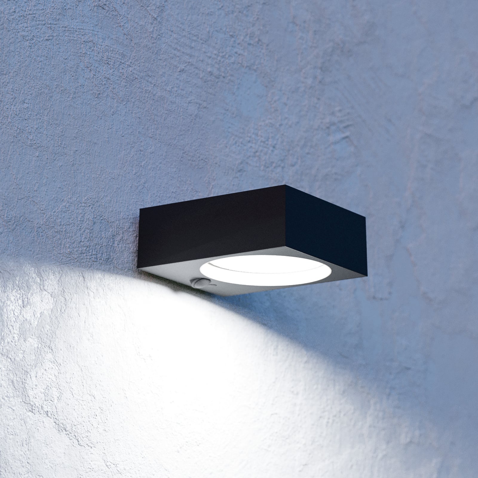 Darfano solar-powered LED outdoor wall lamp, black, width 14 cm