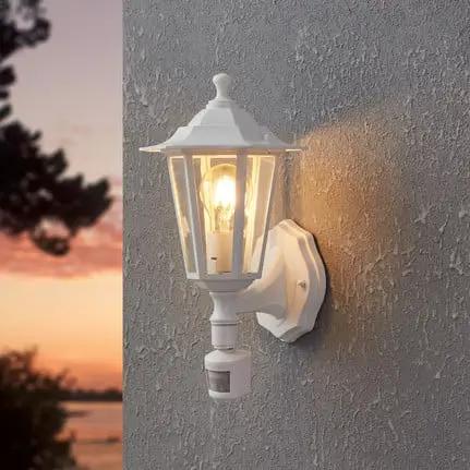 Laterna 5 outdoor wall lamp, white, height 36 cm, metal, sensor