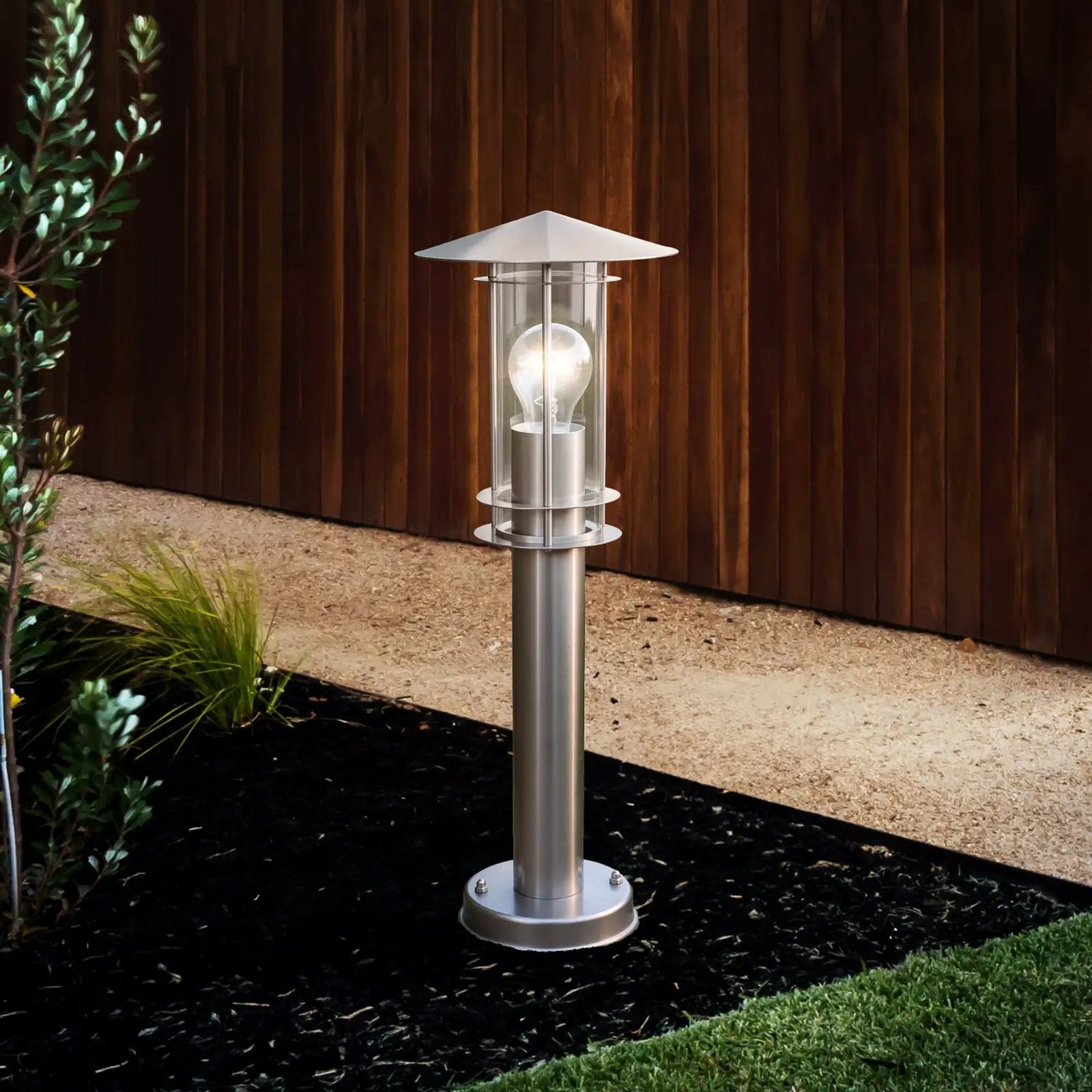 Lisio pillar light, stainless steel finish, height 50 cm, stainless steel