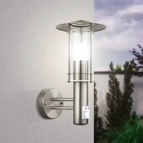 Lisio outdoor wall lamp, stainless steel finish, height 36 cm, sensor