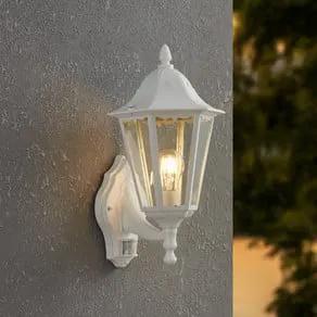 Navedo outdoor wall lamp, white, height 42 cm, metal, sensor