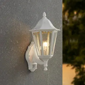 Navedo outdoor wall lamp, white, height 42 cm, metal, sensor