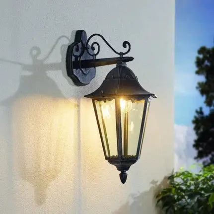 Navedo outdoor wall lamp, black/silver, height 47 cm, downward-facing