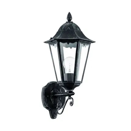 Navedo outdoor wall lamp, black/silver, height 47 cm, upward-facing