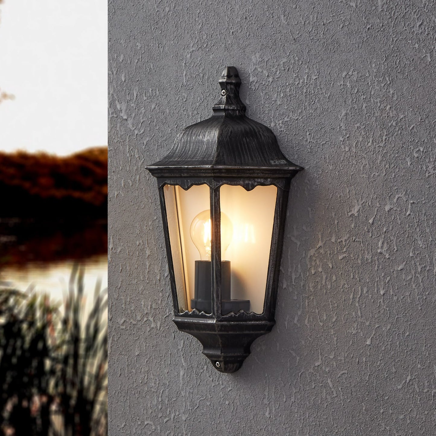 Navedo outdoor wall lamp, black/silver, height 43 cm, flush-mounted