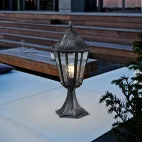 Navedo pillar light, black and silver, height 47 cm