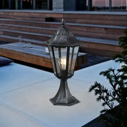 Navedo pillar light, black and silver, height 47 cm