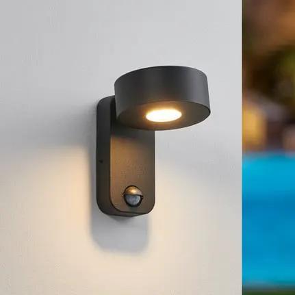 Palosco LED outdoor wall lamp, black, height 17 cm, metal, sensor