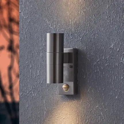 Riga 5 wall lamp, stainless steel, 21 cm, stainless steel, 2-bulb sensor
