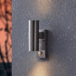 Riga 5 wall lamp, stainless steel, 21 cm, stainless steel, 2-bulb sensor