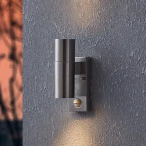 Riga 5 wall lamp, stainless steel, 21 cm, stainless steel, 2-bulb sensor