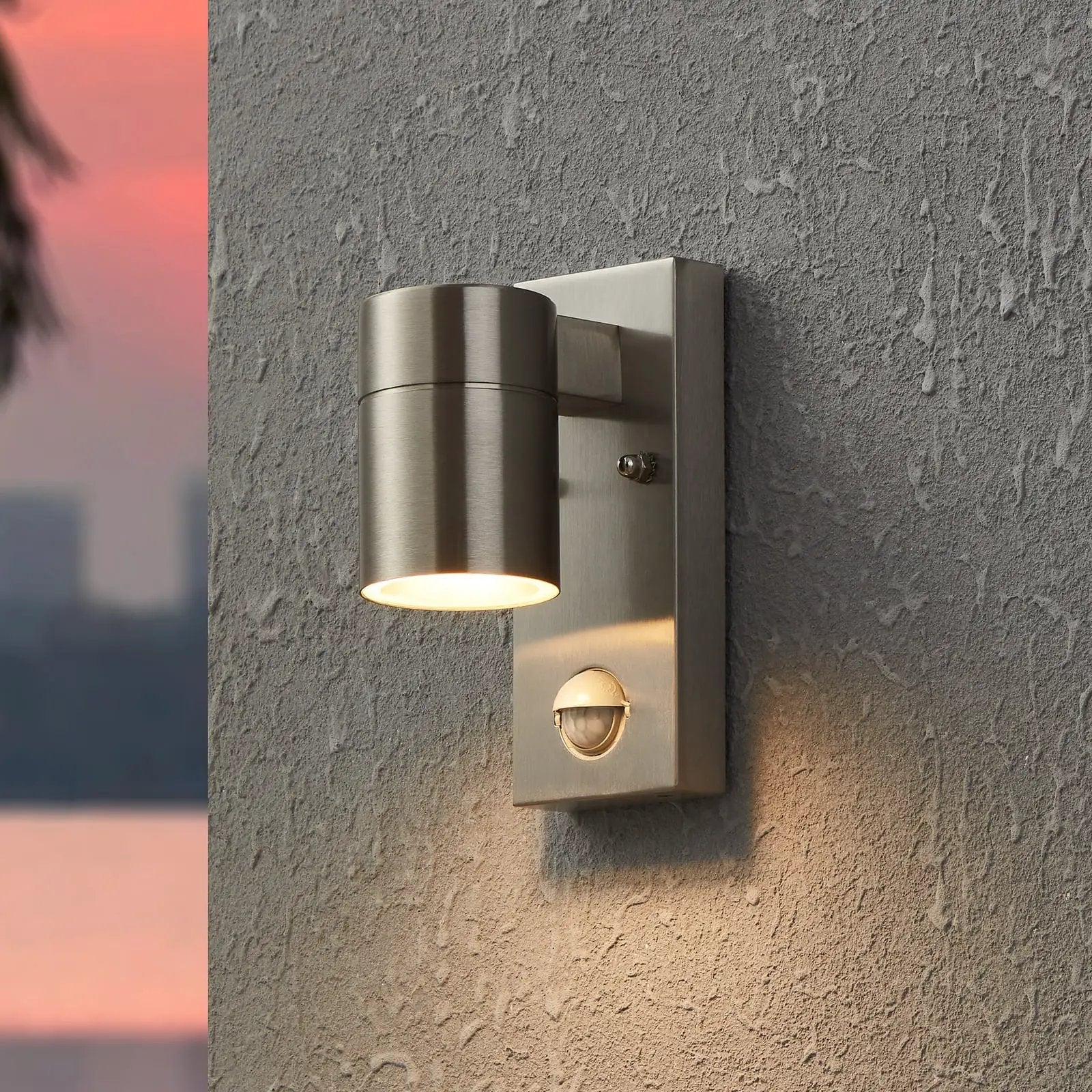 Riga 5 wall lamp, stainless steel finish, 16 cm stainless steel sensor