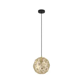 Skoura pendant light, brass-coloured, Ø 30 cm, steel, E27