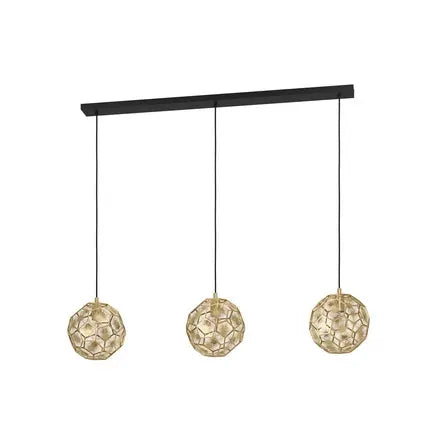Skoura hanging light, brass colour, length 130 cm, 3-bulb Steel