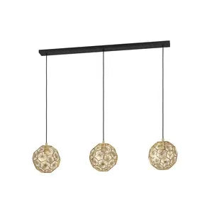 Skoura hanging light, brass colour, length 130 cm, 3-bulb Steel