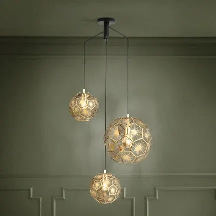 Skoura hanging light, brass-coloured, 70 x 68 cm, 3-bulb, steel