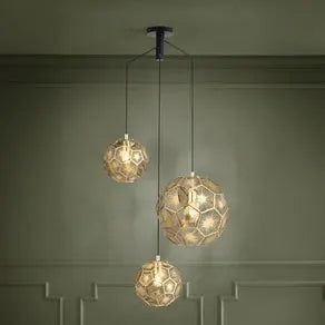 Skoura hanging light, brass-coloured, 70 x 68 cm, 3-bulb, steel