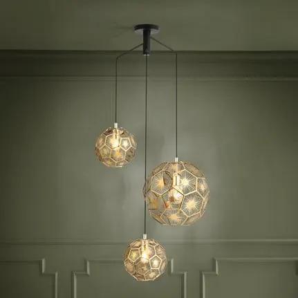 Skoura hanging light, brass-coloured, 70 x 68 cm, 3-bulb, steel