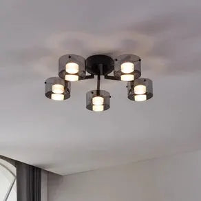 Copillos LED ceiling lamp, black, Ø 66 cm, glass/metal, 5-bulb