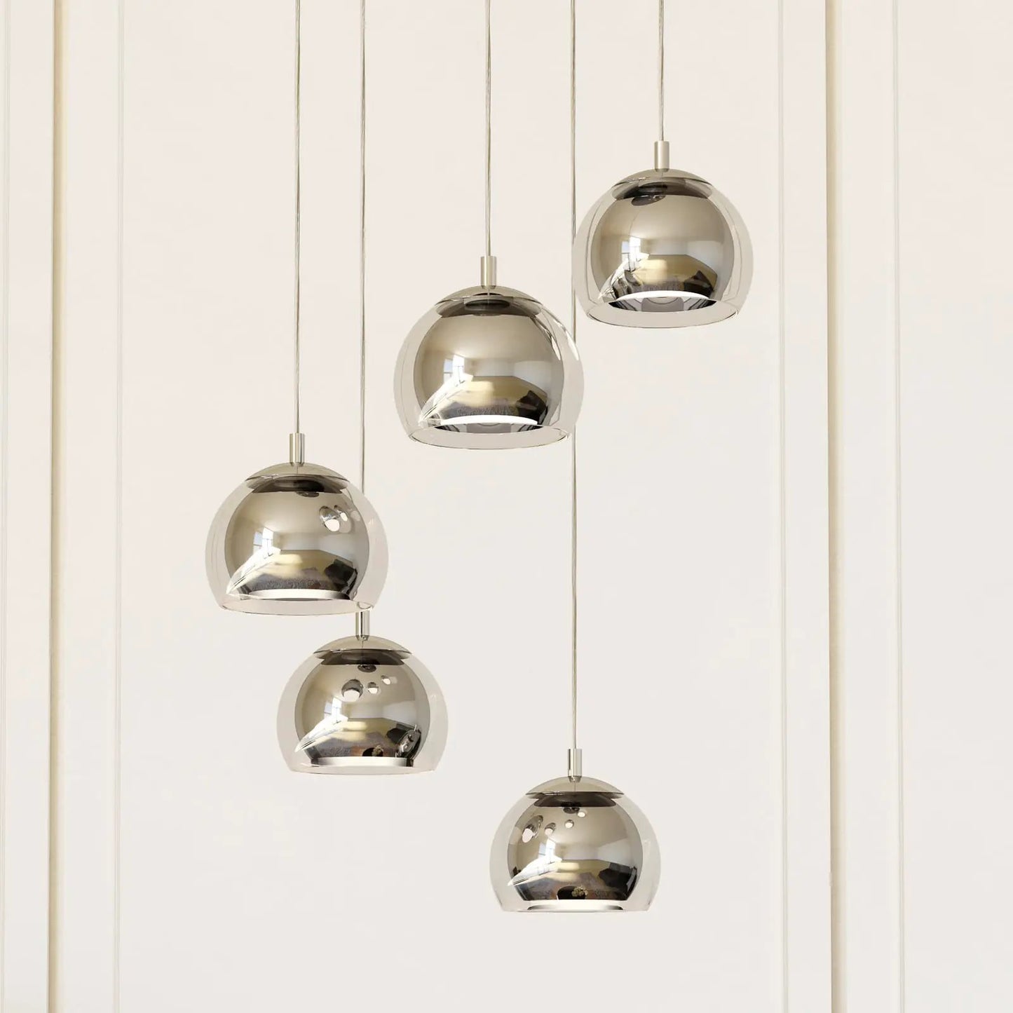 Rocamar 1 pendant light, chrome, Ø 59 cm, 5-bulb, metal/glass