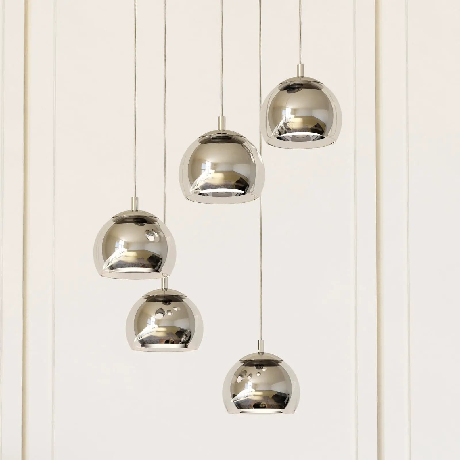 Rocamar 1 pendant light, chrome, Ø 59 cm, 5-bulb, metal/glass