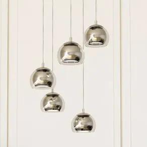 Rocamar 1 pendant light, chrome, Ø 59 cm, 5-bulb, metal/glass