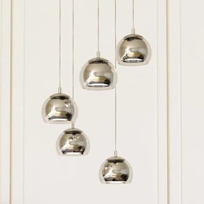 Rocamar 1 pendant light, chrome, Ø 59 cm, 5-bulb, metal/glass