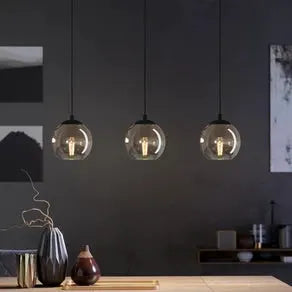 Ariscani hanging light, smoke grey, length 77 cm, 3-bulb glass E27