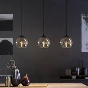 Ariscani hanging light, smoke grey, length 77 cm, 3-bulb glass E27
