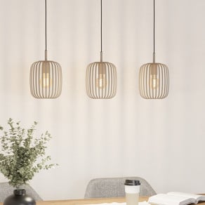 Romazzina pendant light, beige, length 90 cm, 3-bulb, metal