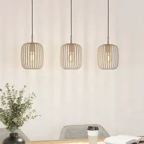 Romazzina pendant light, beige, length 90 cm, 3-bulb, metal