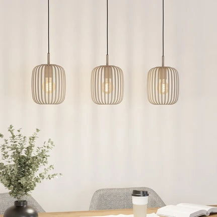 Romazzina pendant light, beige, length 90 cm, 3-bulb, metal