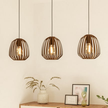 Espinal pendant light, brushed bronze, length 90 cm, 3-bulb.