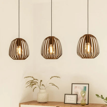 Espinal pendant light, brushed bronze, length 90 cm, 3-bulb.