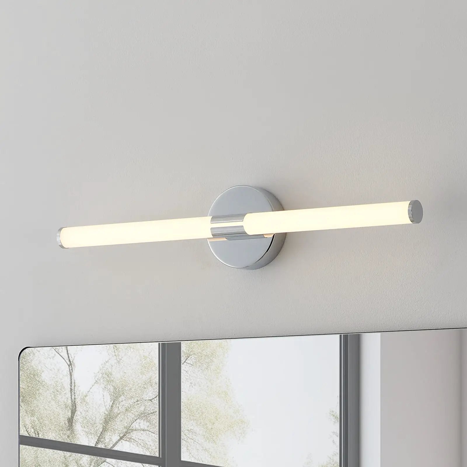 Ramola LED wall light, chrome-coloured, width 60 cm, IP44, CCT