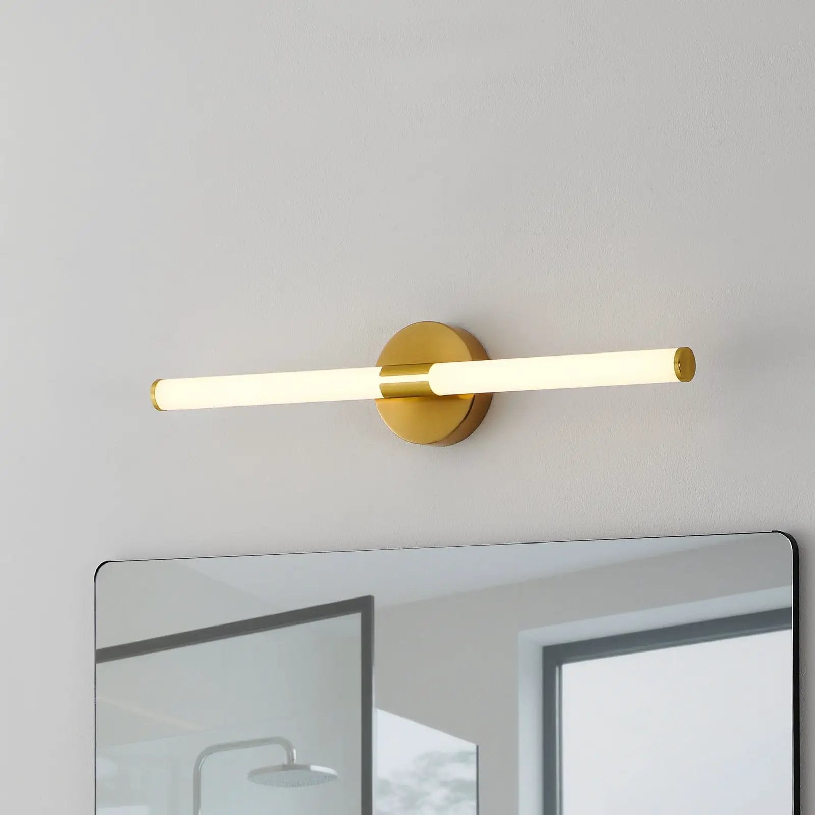 Ramola LED wall lamp, brass colour, width 60 cm, IP44, CCT