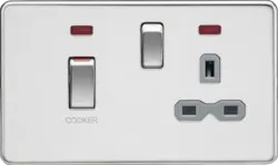 ml Polished chrome 45A DP Switch & 13A Socket with Neons - Polished Chrome with Grey Insert - ml Polished chrome 45A DP Switch & 13A Socket with Neons - Polished Chrome with Grey Insert