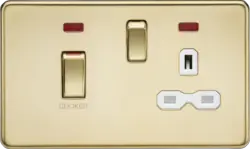 ML Polished Brass 45A DP Switch & 13A Socket with Neons - Polished Brass with White Insert - ML Polished Brass 45A DP Switch & 13A Socket with Neons - Polished Brass with White Insert