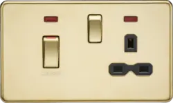 ML Polished Brass 45A DP Switch & 13A Socket with Neons - Polished Brass with Black Insert - ML Polished Brass 45A DP Switch & 13A Socket with Neons - Polished Brass with Black Insert