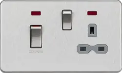 Brushed Chrome ML 45A DP Switch & 13A Socket with Neons - Brushed Chrome with Grey Insert - Electrical Brushed Chrome ML 45A DP Switch & 13A Socket with Neons - Brushed Chrome with Grey Insert Electrical