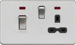 Brushed Chrome ML 45A DP Switch & 13A Socket with Neons - Brushed Chrome with Black Insert - Electrical Brushed Chrome ML 45A DP Switch & 13A Socket with Neons - Brushed Chrome with Black Insert Electrical