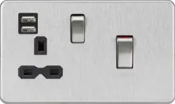 Brushed Chrome ML 45A DP Switch & 13A Socket with Dual USB A+A (5V DC 2.4A shared) - Brushed Chrome with Black Insert - Electrical Brushed Chrome ML 45A DP Switch & 13A Socket with Dual USB A+A (5V DC 2.4A shared) - Brushed Chrome with Black Insert Electrical