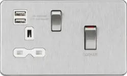 Brushed Chrome ML 45A DP Switch & 13A Socket with Dual USB A+A (5V DC 2.4A shared) - Brushed Chrome with White Insert - Electrical Brushed Chrome ML 45A DP Switch & 13A Socket with Dual USB A+A (5V DC 2.4A shared) - Brushed Chrome with White Insert Electrical