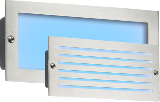 brick lights 230V IP54 5W Blue LED Recessed Brick Light - Brushed Steel Fascia - brick lights 230V IP54 5W Blue LED Recessed Brick Light - Brushed Steel Fascia